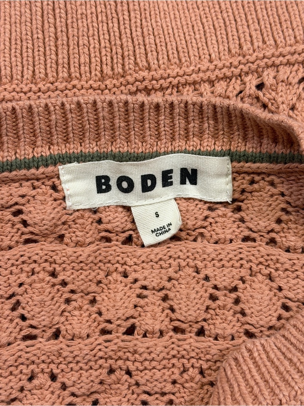 BODEN Size Small Coral Pointelle Open Knit Short Sleeve Cardigan Cottagecore - Picture 3 of 6